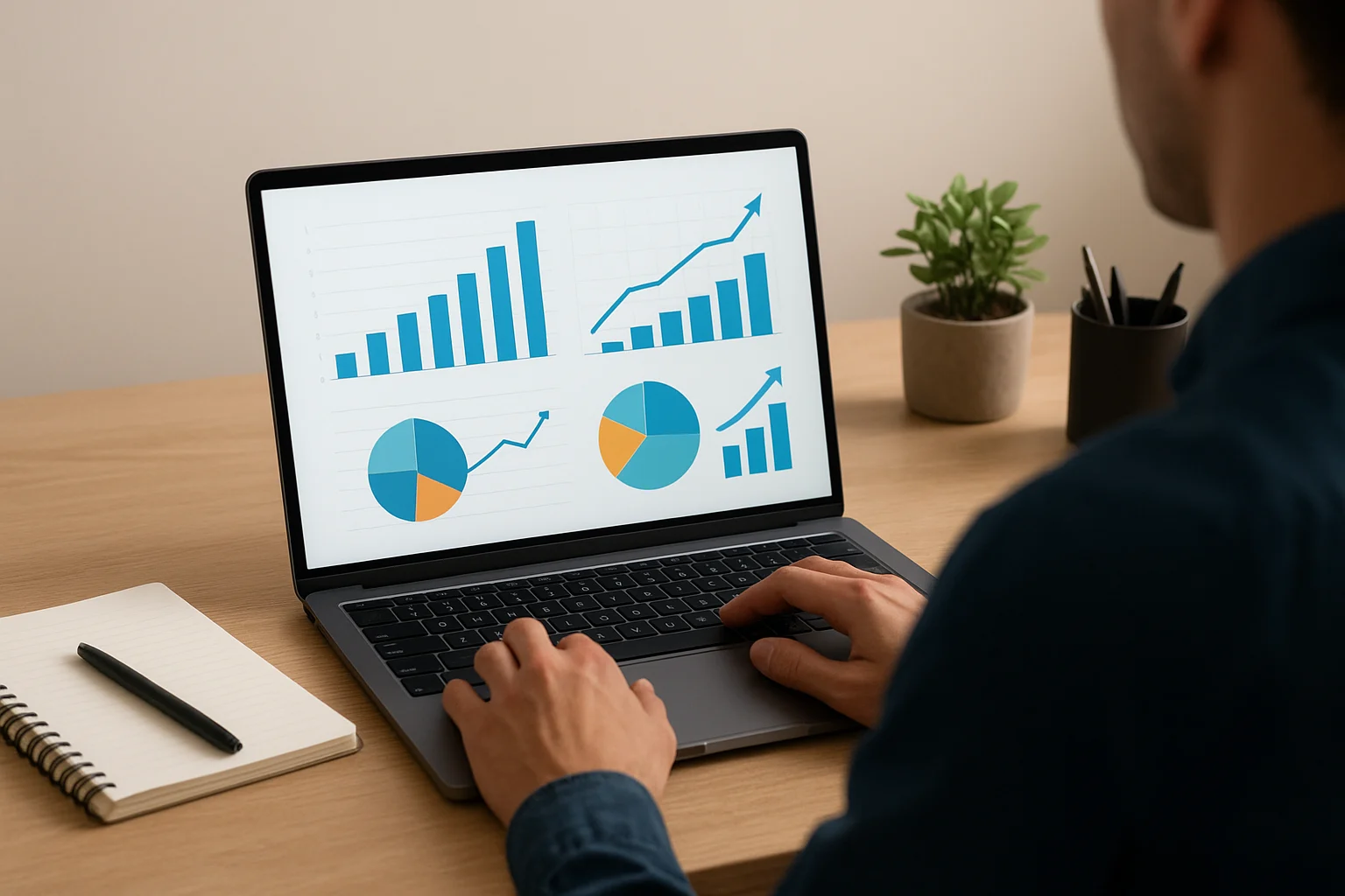 persona diseñando estrategia digital en ordenador portátil para negocio local