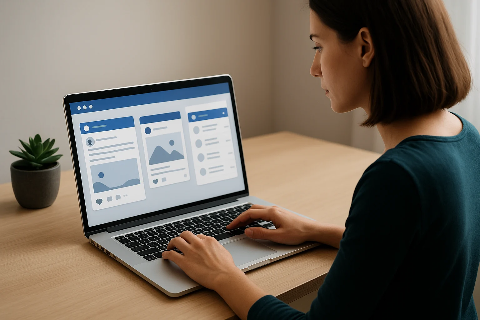 Community manager gestionando redes sociales en ordenador portátil