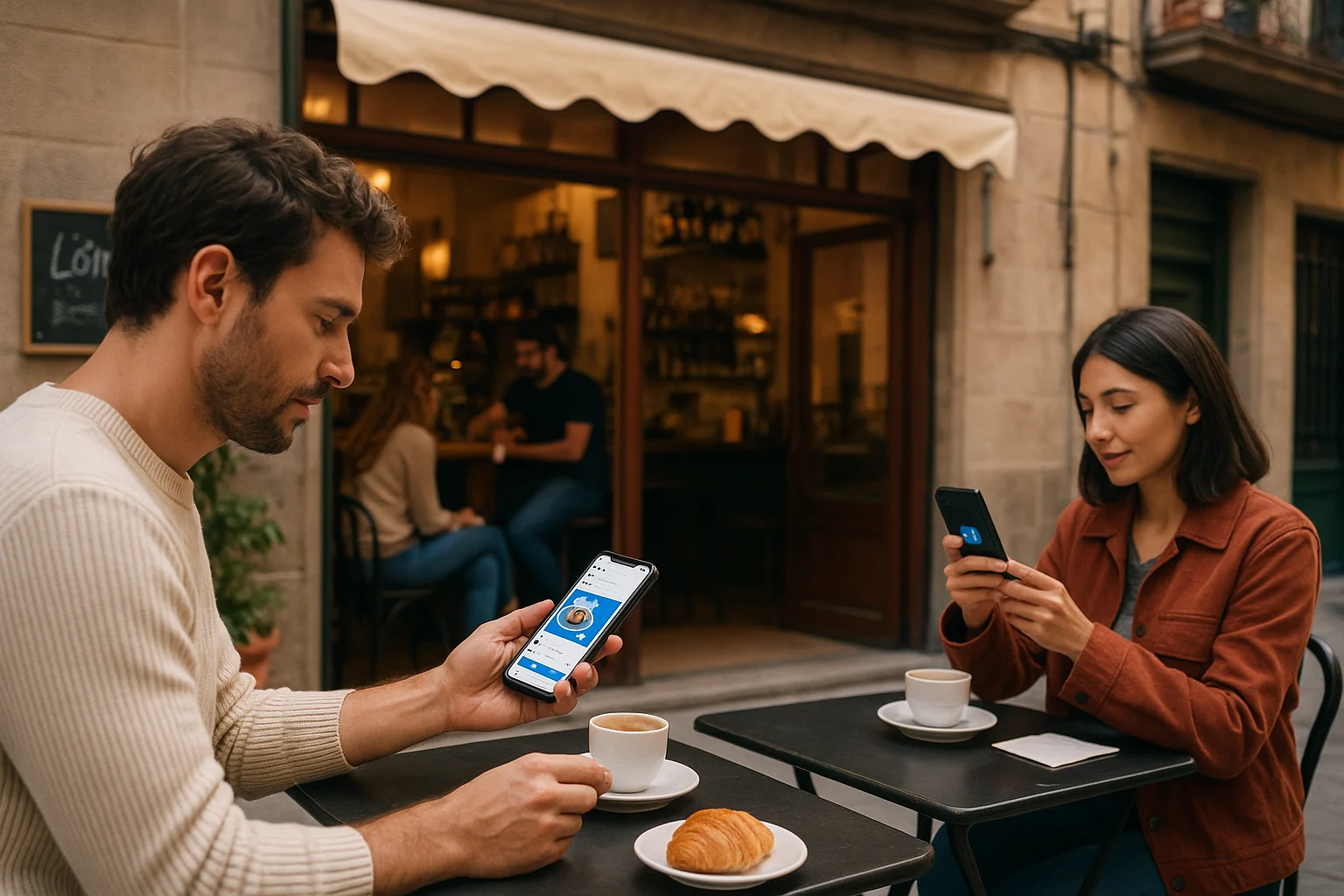 Pequeña pyme en barrio de Barcelona gestionando redes sociales