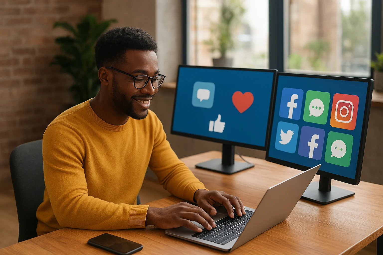 Community manager gestionando redes sociales en portátil