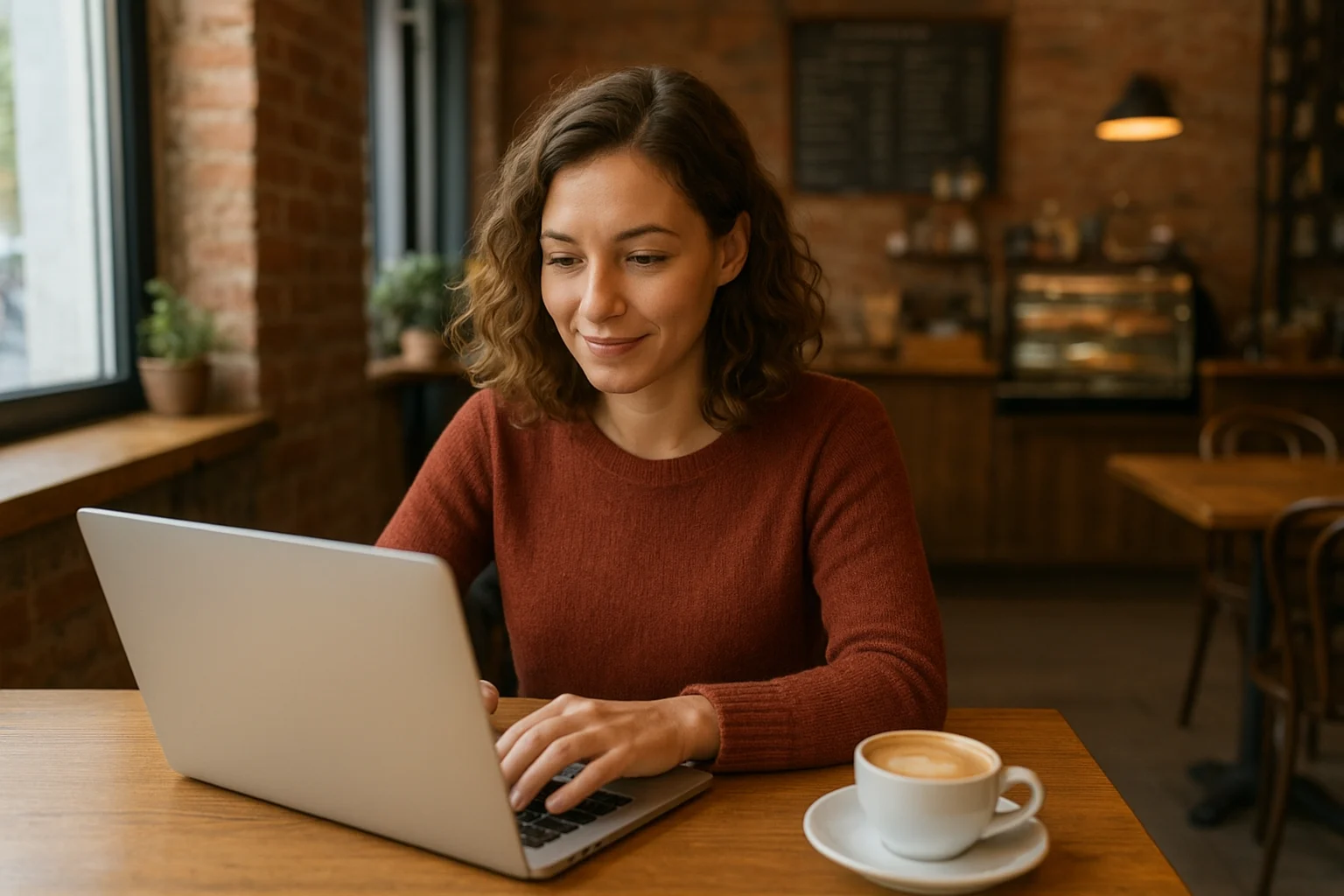 Persona gestionando redes sociales en negocio pequeño local